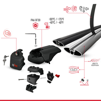 Compatible avec Toyota Corolla Touring/Estate (E210) 2019-2026 ACE-2 modèle Barres de Toit Railing Porte-Bagages de Voiture Gris Aluminium Barres
