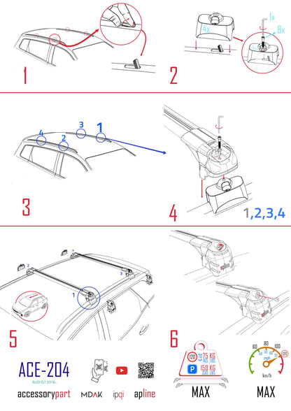 Compatible avec Audi Q7 (4M) 2015-2026 ACE-2 modèle Barres de Toit Railing Porte-Bagages de Voiture Noir Aluminium Barres