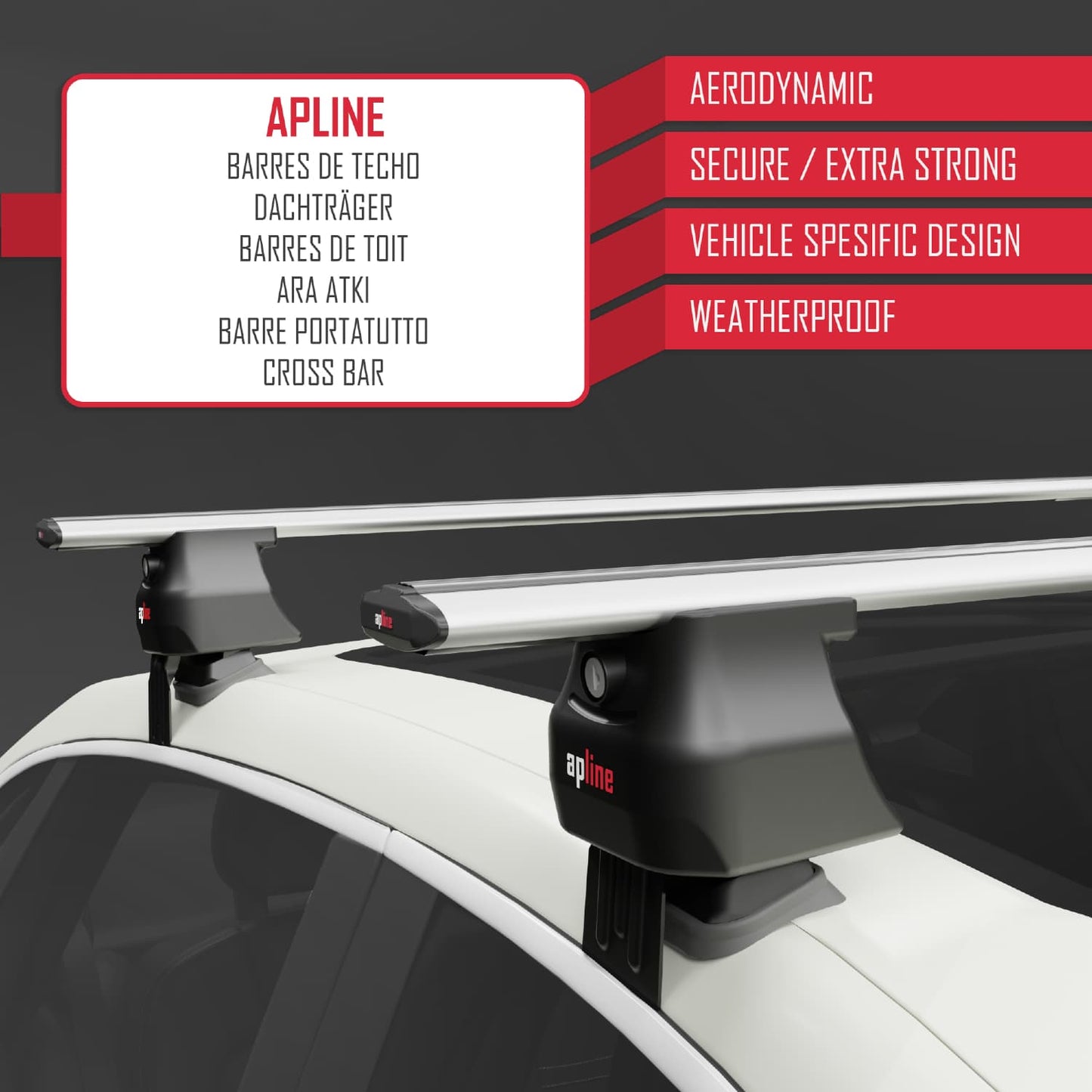 Compatible with Kia Stinger 2018-2023 ACE-4 Car Roof Rack Cross Bar Grey Aluminium 2 Bars