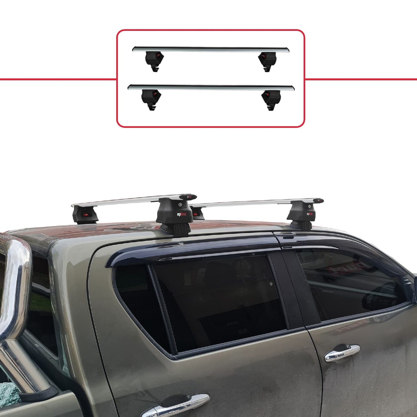 Compatible avec Toyota Hilux 8 (AN130) 2015-2025 ACE-4 Barres de Toit Railing Porte-Bagages de Voiture Gris Aluminium 2 Barres