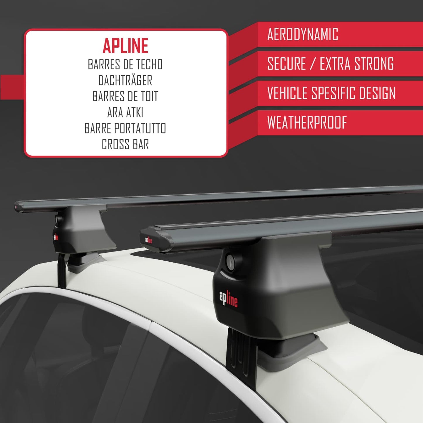 Compatible with Peugeot 208 II (P21) 2020-2025 ACE-4 Car Roof Rack Cross Bar Black Aluminium 2 Bars