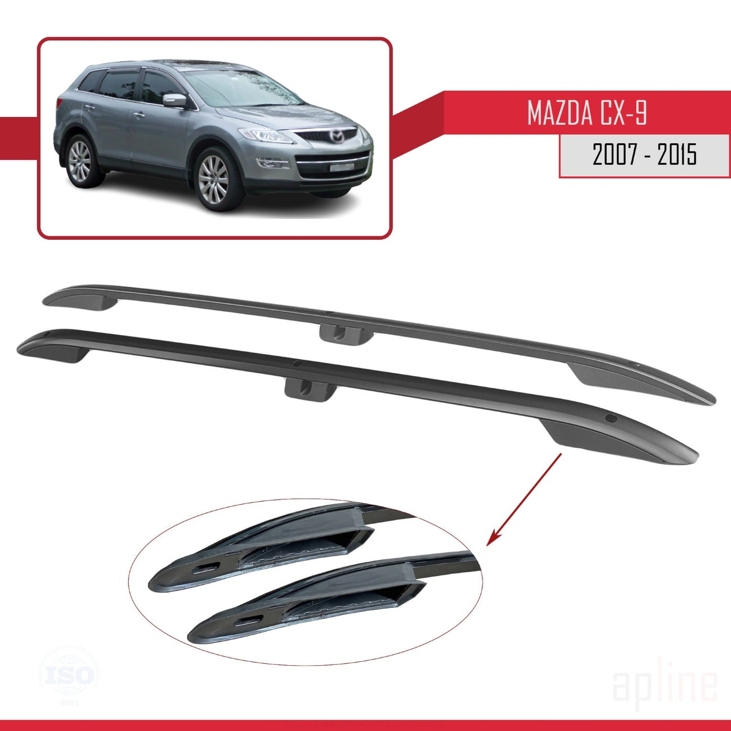 Compatible avec Mazda CX-9 I (TB) 2007-2015 (Empattement Court L1/H1) Rails de Toit Porte-bagages sur le Toit Noir