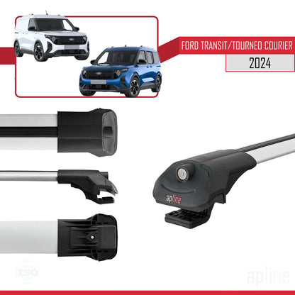 Compatible avec Ford Transit / Tourneo Courier 2024-2025 ACE-1 Barres de Toit Railing Porte-Bagages de Voiture Gris Aluminium 2 Barres