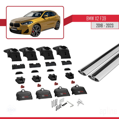 Compatible avec BMW X2 (F39) 2018-2023 ACE-2 Barres de Toit Railing Porte-Bagages de Voiture Gris Aluminium 2 Barres