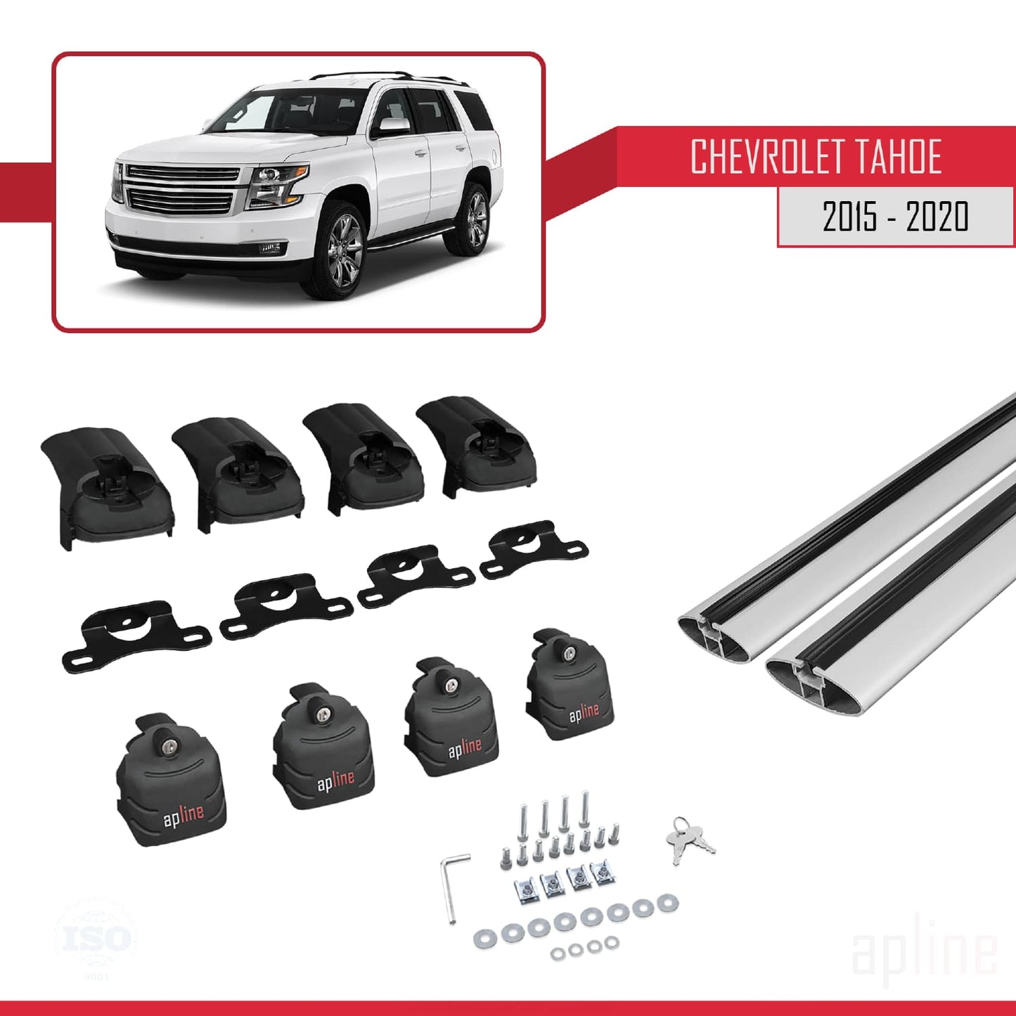 Compatible avec Chevrolet Tahoe 4 2015-2020 ACE-2 Barres de Toit Railing Porte-Bagages de Voiture Gris Aluminium 2 Barres