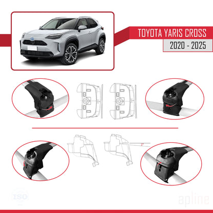 Compatible avec Toyota Yaris Cross 2020-2025 ACE-2 Barres de Toit Railing Porte-Bagages de Voiture Gris Aluminium 2 Barres
