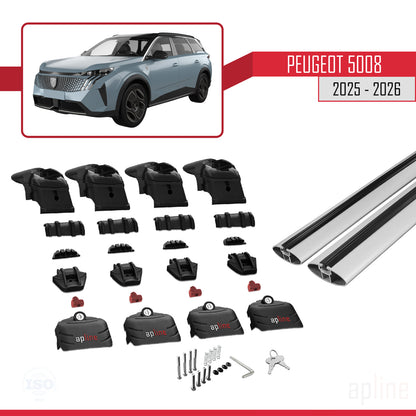Compatible with Peugeot 5008 2025-2026 ACE-2 Car Roof Rack Cross Bar Grey Aluminium 2 Bars