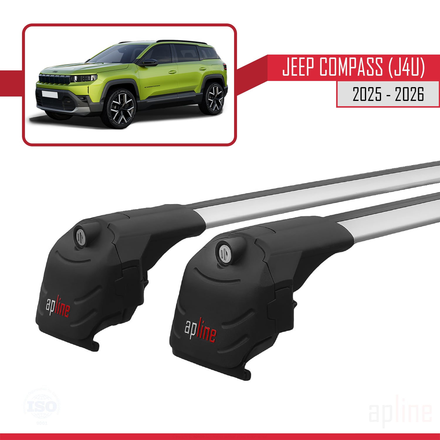 Compatible avec Jeep Compass J4U 2025-2026 ACE-2 Barres de Toit Railing Porte-Bagages de Voiture Gris Aluminium 2 Barres