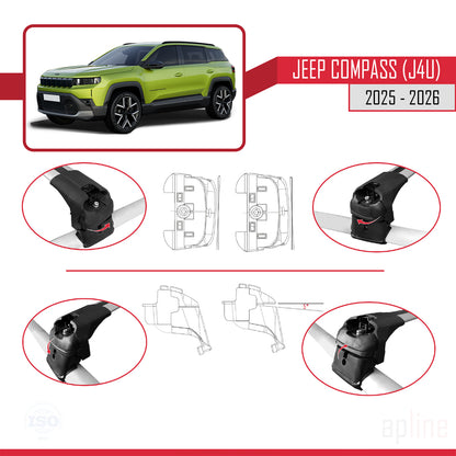 Compatible avec Jeep Compass J4U 2025-2026 ACE-2 Barres de Toit Railing Porte-Bagages de Voiture Gris Aluminium 2 Barres