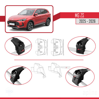 Compatible avec MG ZS 2025-2026 ACE-2 Barres de Toit Railing Porte-Bagages de Voiture Gris Aluminium 2 Barres