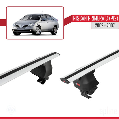 Compatible avec Nissan Primera 3 (P12) 2002-2007 ACE-4 Barres de Toit Railing Porte-Bagages de Voiture Gris Aluminium 2 Barres