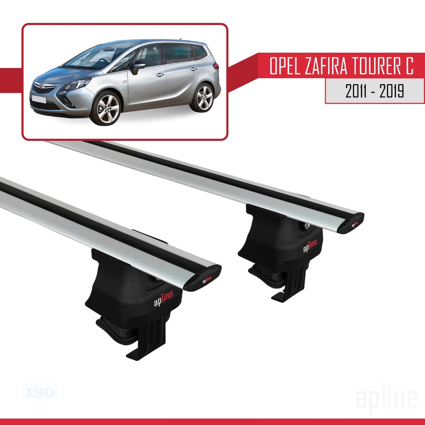 Compatible with Opel Zafira Tourer C 2011-2019 ACE-4 Car Roof Rack Cross Bar Grey Aluminium 2 Bars
