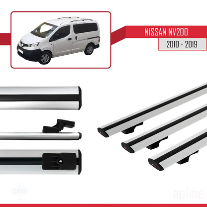 Compatible avec Nissan NV200 (M20) 2010-2019 Gri BASIC Model Barres de Toit Railing Porte-Bagages de Voiture Gris Aluminium 3 Barres