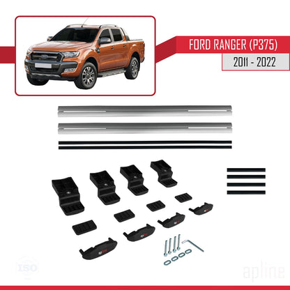 Compatible avec Ford Ranger (P375) 2011-2022 BASIC Model Barres de Toit Railing Porte-Bagages de Voiture Gris Aluminium 2 Barres