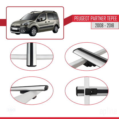 Compatible avec Peugeot Partner 2 Tepee 2008-2018 BASIC Model Barres de Toit Railing Porte-Bagages de Voiture Gris Aluminium 3 Barres