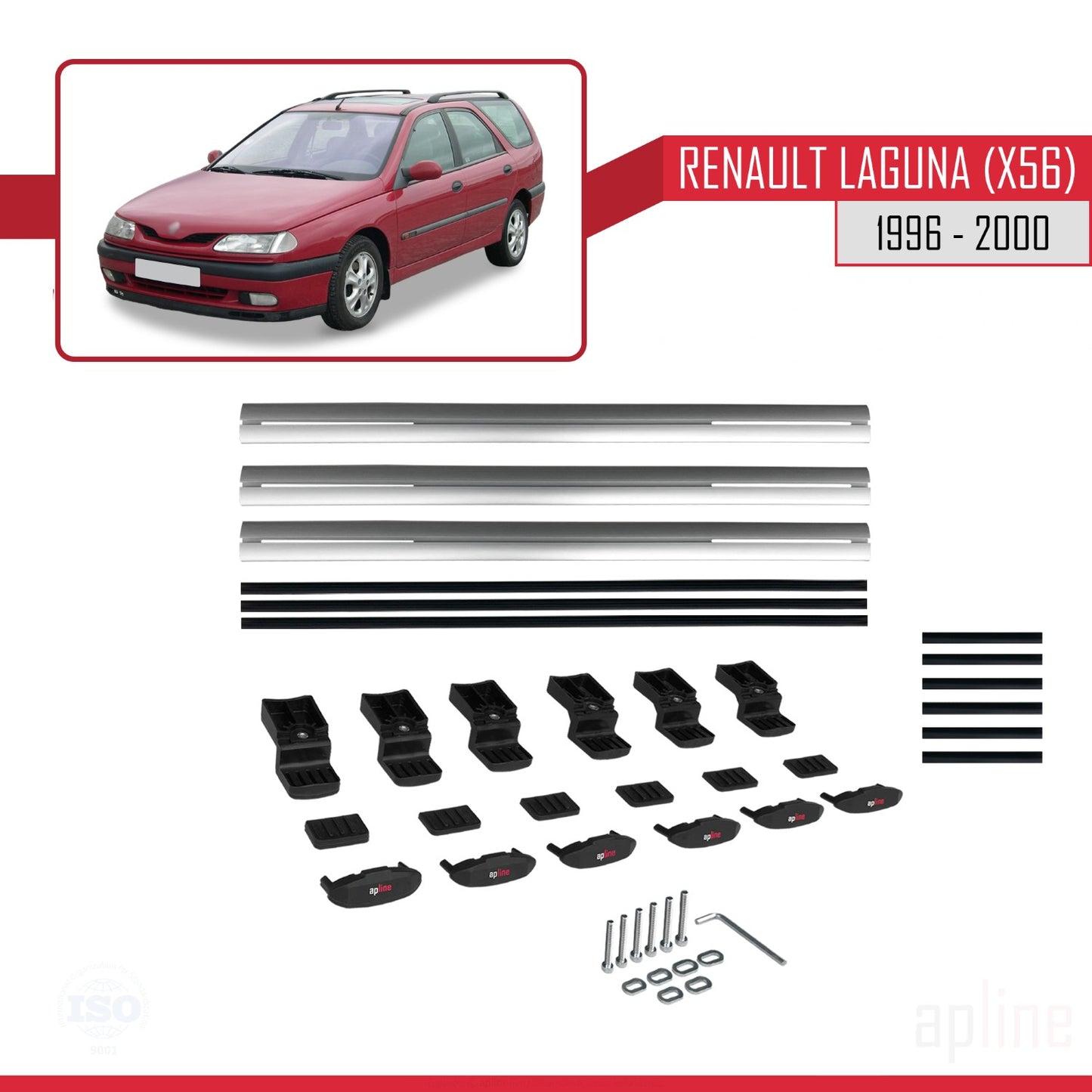 Compatible avec Renault Laguna (X56) 1996-200 BASIC Model Barres de Toit Railing Porte-Bagages de Voiture Gris Aluminium 3 Barres