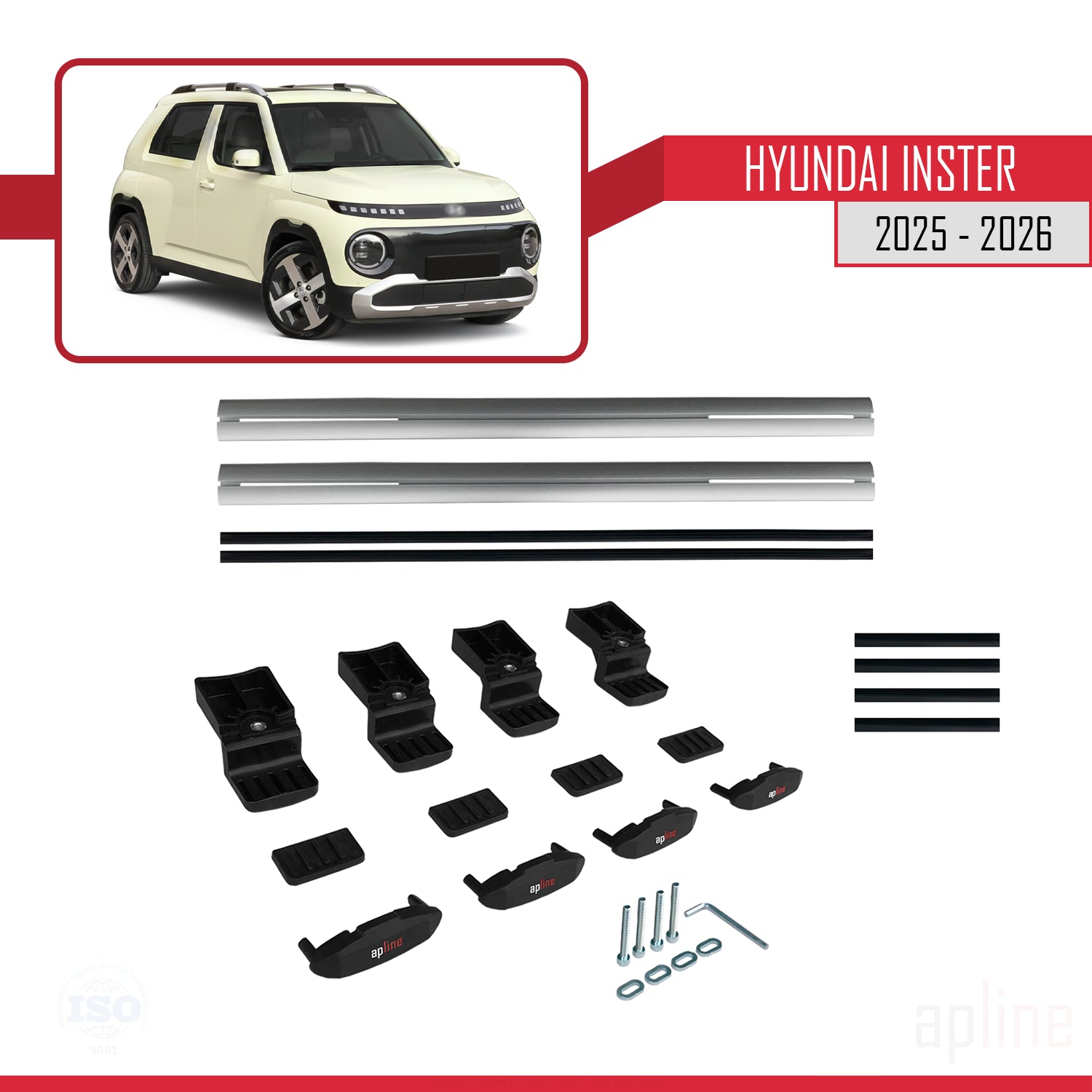 Compatible avec Hyundai Inster 2025-2026 BASIC Model Barres de Toit Railing Porte-Bagages de Voiture Gris Aluminium 2 Barres