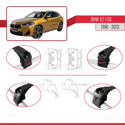 Compatible avec BMW X2 (F39) 2018-2023 ACE-2 Barres de Toit Railing Porte-Bagages de Voiture Noir Aluminium 2 Barres