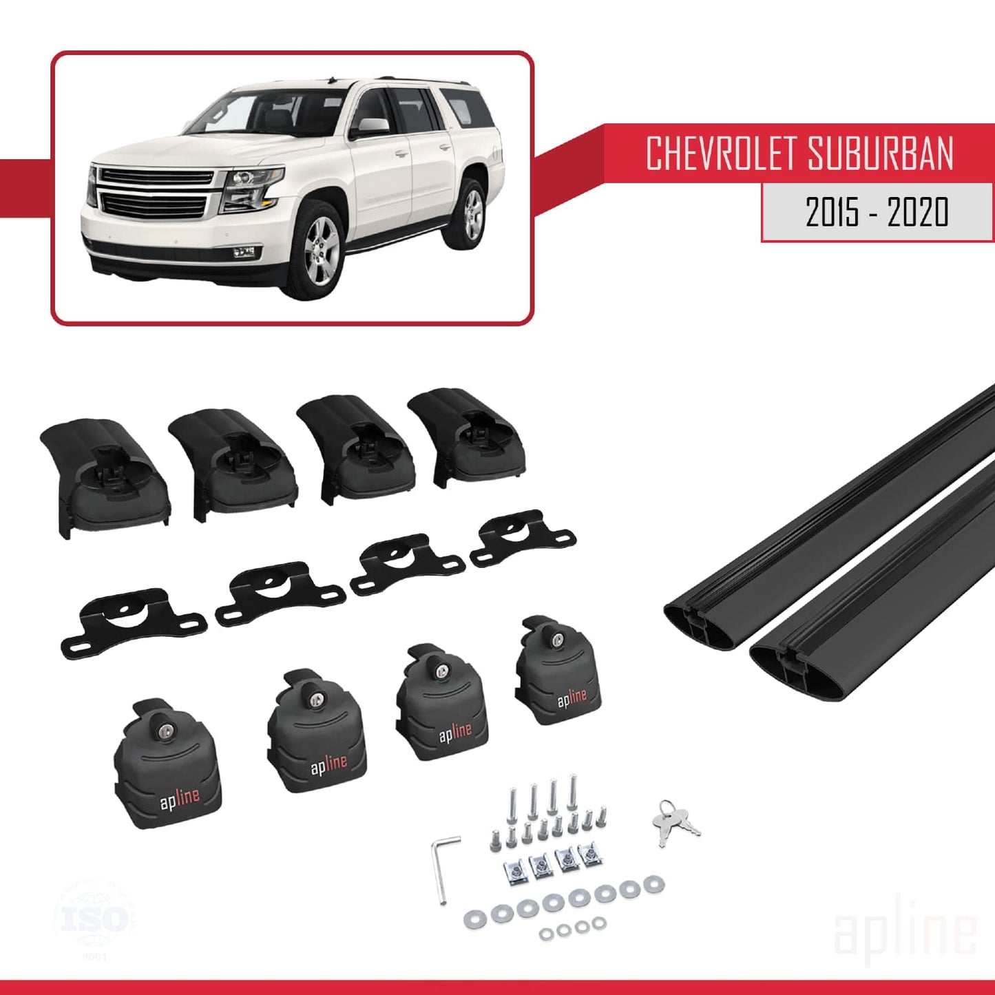 Compatible with Chevrolet Suburban 2015-2020 ACE-2 Car Roof Rack Cross Bar Black Aluminium 2 Bars
