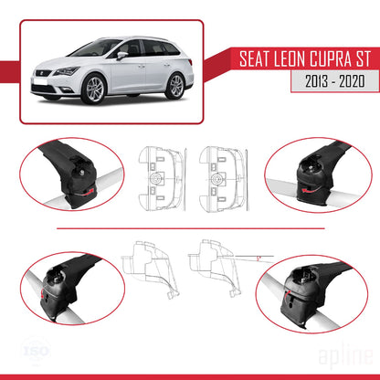 Compatible avec Seat Leon 3 (5F) Cupra ST 2013-2020 ACE-2 Barres de Toit Railing Porte-Bagages de Voiture Noir Aluminium 2 Barres