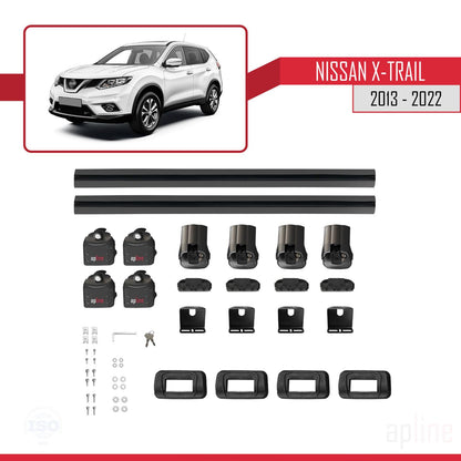 Compatible avec Nissan X-Trail 2013-2022 ACE-3 Barres de Toit Railing Porte-Bagages de Voiture Noir Aluminium 2 Barres
