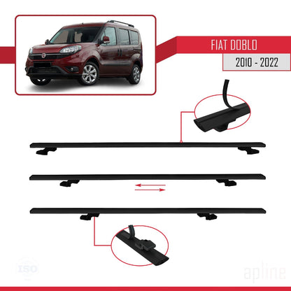 Compatible avec Fiat Doblo 2 2010-2022 BASIC Model Barres de Toit Railing Porte-Bagages de Voiture Noir Aluminium 3 Barres