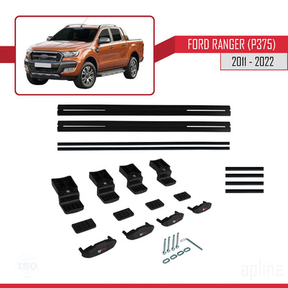 Compatible avec Ford Ranger (P375) 2011-2022 BASIC Model Barres de Toit Railing Porte-Bagages de Voiture Noir Aluminium 2 Barres