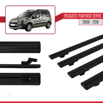 Compatible avec Peugeot Partner 2 Tepee 2008-2018 BASIC Model Barres de Toit Railing Porte-Bagages de Voiture Noir Aluminium 4 Barres