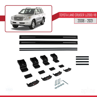 Compatible avec Toyota Land Cruiser V8 (J200) 2008-2021 BASIC Model Barres de Toit Railing Porte-Bagages de Voiture Noir Aluminium 2 Barres