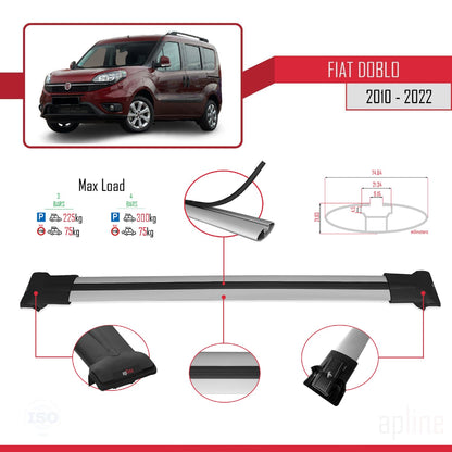 Compatible avec Fiat Doblo 2 2010-2022 FLY Model Barres de Toit Railing Porte-Bagages de Voiture Gris Aluminium 3 Barres