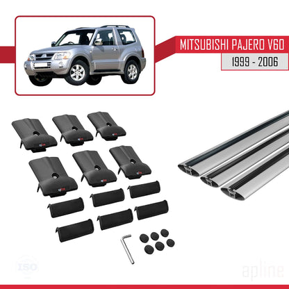 Compatible avec Mitsubishi Pajero (V60) 3 Kapı 1999-2006 FLY Model Barres de Toit Railing Porte-Bagages de Voiture Gris Aluminium 3 Barres