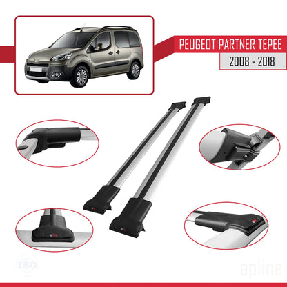 Compatible with Peugeot Partner 2 Tepee 2008-2018 FLY Model Car Roof Rack Cross Bar Grey Aluminium 2 Bars