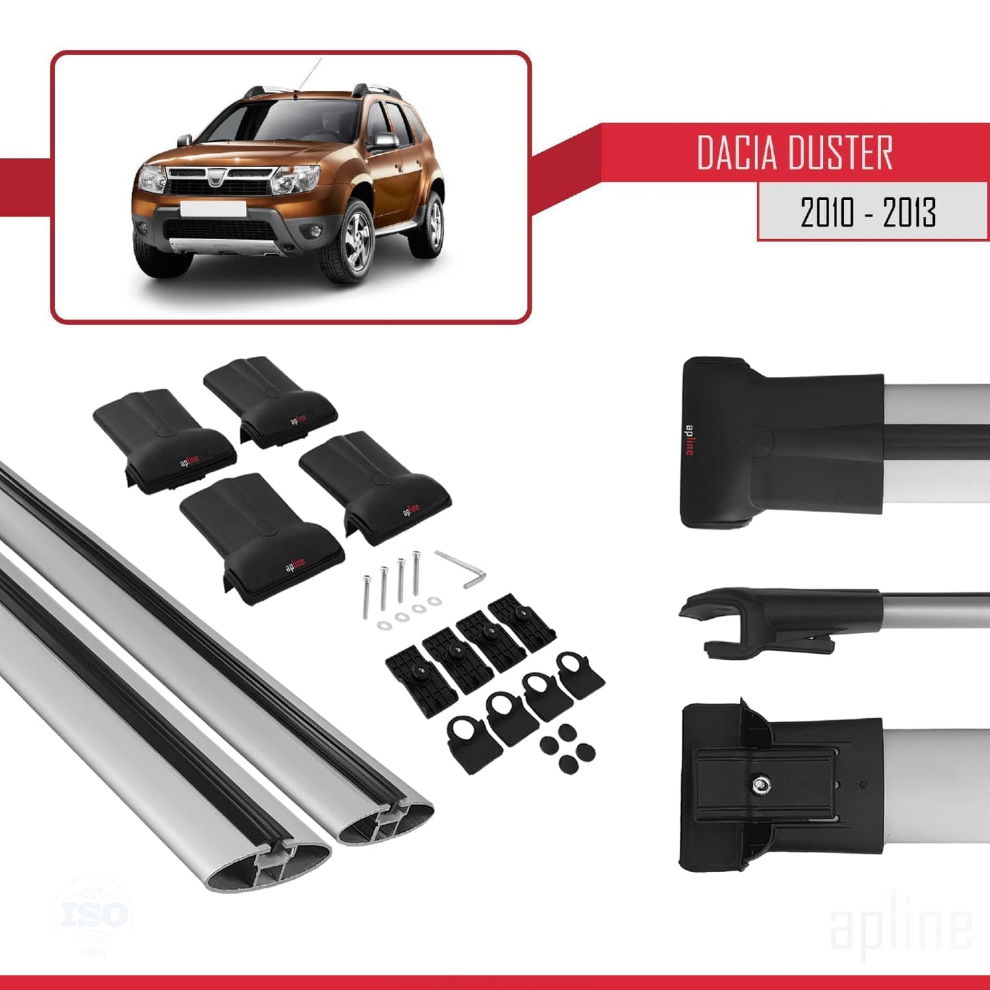 Compatible avec Dacia Duster (HS) Pre-Facelift 2010-2013 FLY Model Barres de Toit Railing Porte-Bagages de Voiture Gris Aluminium 2 Barres