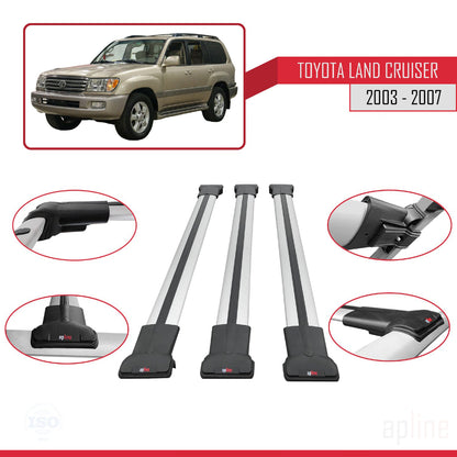 Compatible avec Toyota Land Cruiser (J100) 2003-2007 FLY Model Barres de Toit Railing Porte-Bagages de Voiture Gris Aluminium 3 Barres