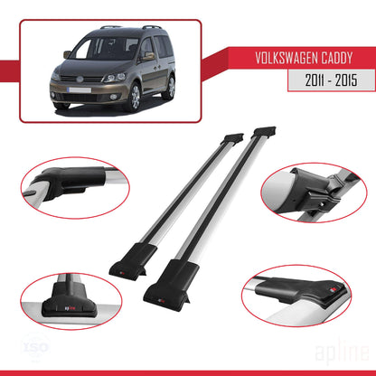 Compatible avec Volkswagen Caddy 3 (2K) 2011-2015 FLY Model Barres de Toit Railing Porte-Bagages de Voiture Gris Aluminium 2 Barres
