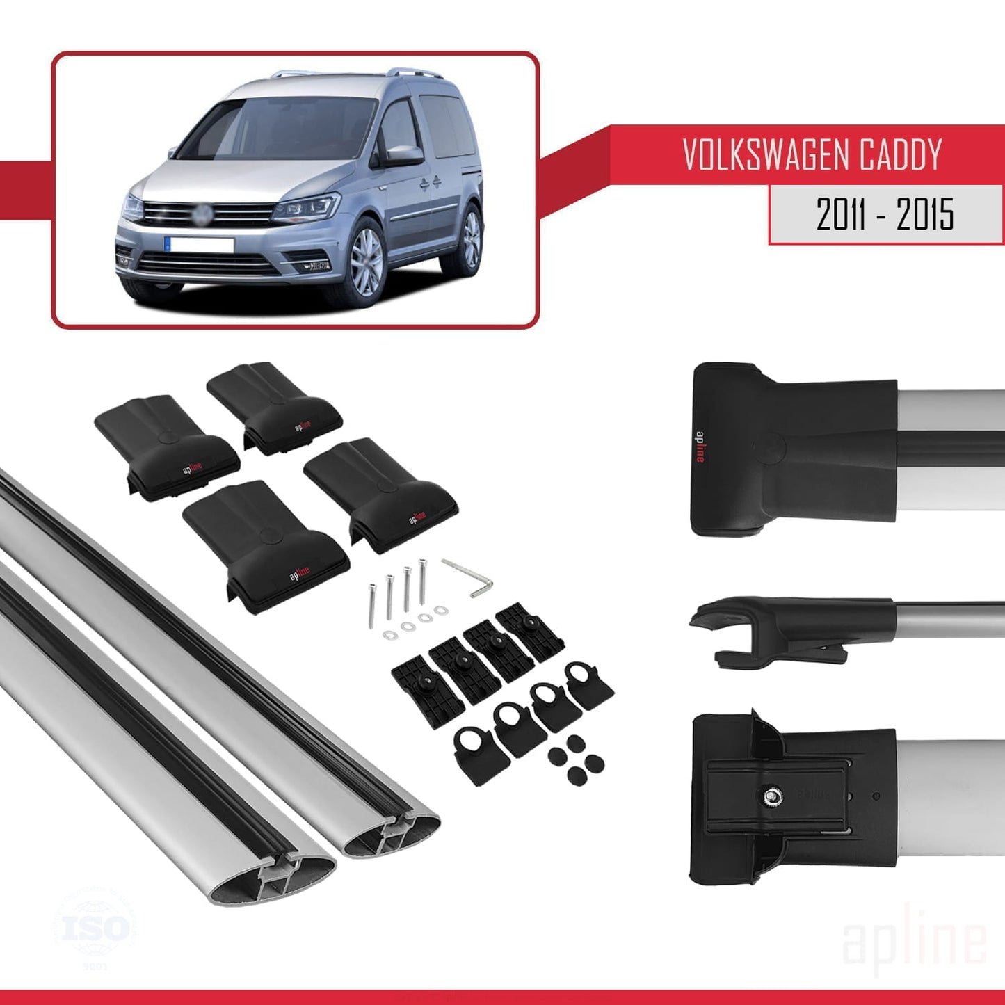 Compatible avec Volkswagen Caddy 3 (SA) 2015-2019 FLY Model Barres de Toit Railing Porte-Bagages de Voiture Gris Aluminium 2 Barres
