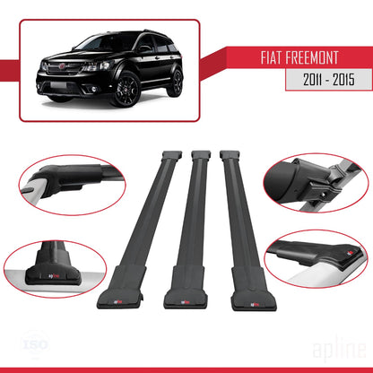 Compatible avec Fiat Freemont 2011-2015 FLY Model Barres de Toit Railing Porte-Bagages de Voiture Noir Aluminium 3 Barres