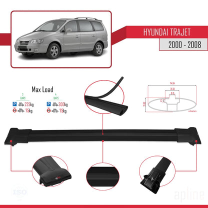 Compatible avec Hyundai Trajet 2000-2008 FLY Model Barres de Toit Railing Porte-Bagages de Voiture Noir Aluminium 3 Barres