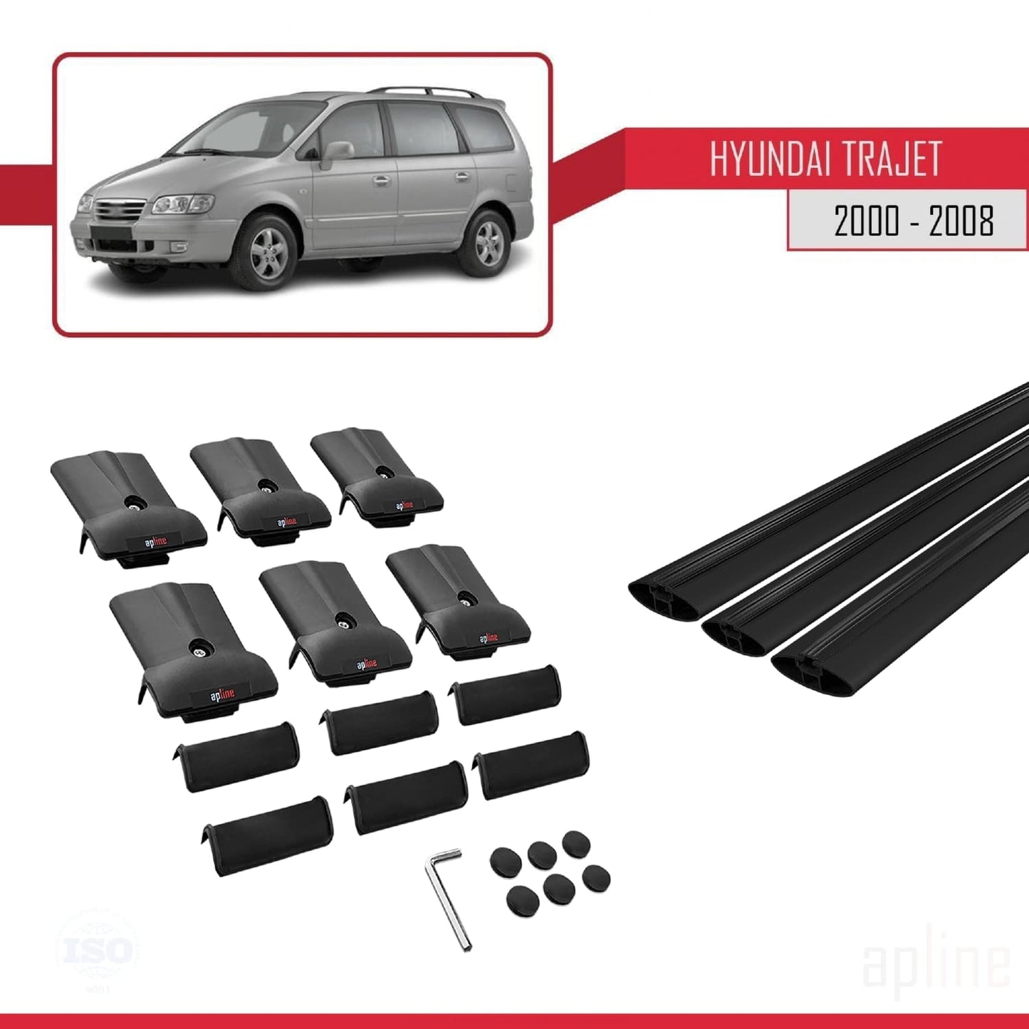 Compatible avec Hyundai Trajet 2000-2008 FLY Model Barres de Toit Railing Porte-Bagages de Voiture Noir Aluminium 3 Barres