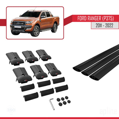 Compatible avec Ford Ranger (P375) 2011-2022 FLY Model Barres de Toit Railing Porte-Bagages de Voiture Noir Aluminium 3 Barres
