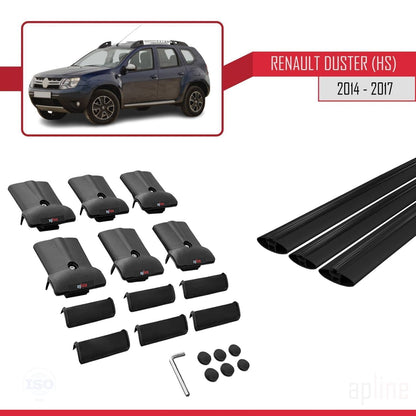Compatible avec Renault Duster (HS) Post-Facelift 2014-2017 FLY Model Barres de Toit Railing Porte-Bagages de Voiture Noir Aluminium 3 Barres