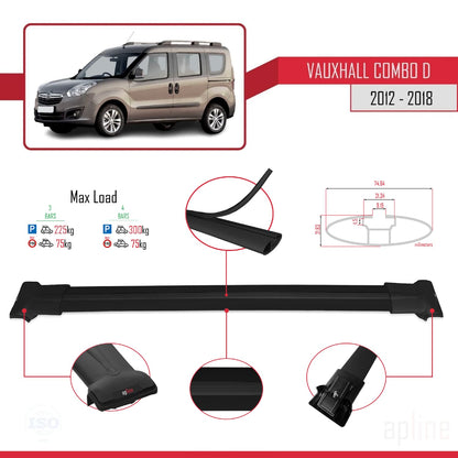 Compatible avec Vauxhall Combo D 2012-2018 FLY Model Barres de Toit Railing Porte-Bagages de Voiture Noir Aluminium 3 Barres