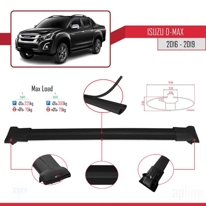 Compatible avec Isuzu D-Max 2 (RT85) Post-Facelift 2016-2019 FLY Model Barres de Toit Railing Porte-Bagages de Voiture Noir Aluminium 3 Barres