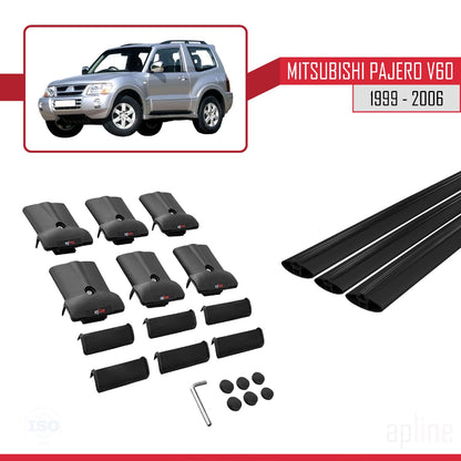 Compatible with Mitsubishi Pajero (V60) 3 Kapı 1999-2006 FLY Model Car Roof Rack Cross Bar Black Aluminium 3 Bars