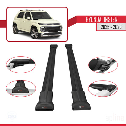 Compatible avec Hyundai Inster 2025-2026 FLY Model Barres de Toit Railing Porte-Bagages de Voiture Noir Aluminium 2 Barres