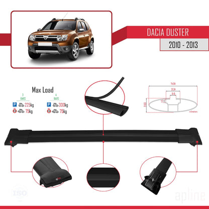 Compatible avec Dacia Duster (HS) Pre-Facelift 2010-2013 FLY Model Barres de Toit Railing Porte-Bagages de Voiture Noir Aluminium 3 Barres