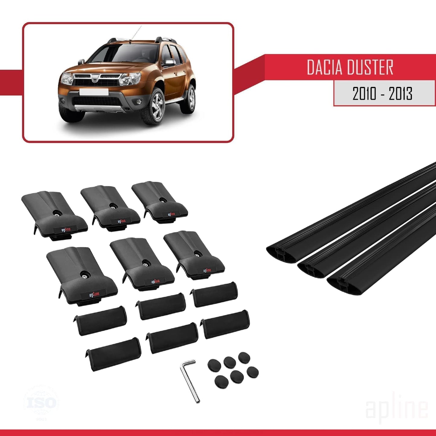 Compatible avec Dacia Duster (HS) Pre-Facelift 2010-2013 FLY Model Barres de Toit Railing Porte-Bagages de Voiture Noir Aluminium 3 Barres