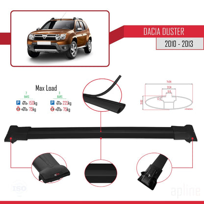 Compatible avec Dacia Duster (HS) Pre-Facelift 2010-2013 FLY Model Barres de Toit Railing Porte-Bagages de Voiture Noir Aluminium 2 Barres