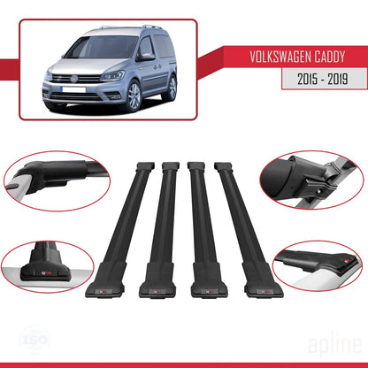 Compatible avec Volkswagen Caddy 3 (SA) 2015-2019 FLY Model Barres de Toit Railing Porte-Bagages de Voiture Noir Aluminium 4 Barres