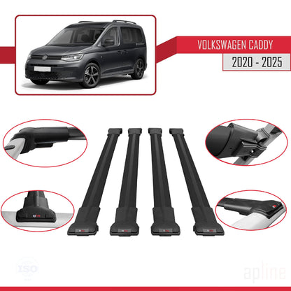 Compatible avec Volkswagen Caddy 4 (SB) 2020-2025 FLY Model Barres de Toit Railing Porte-Bagages de Voiture Noir Aluminium 4 Barres